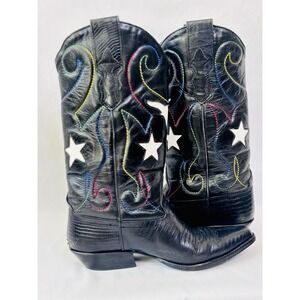 Vtg Nine West Black Boho Western Cowboy Boots With Stars Longhorn Color Stitch 8